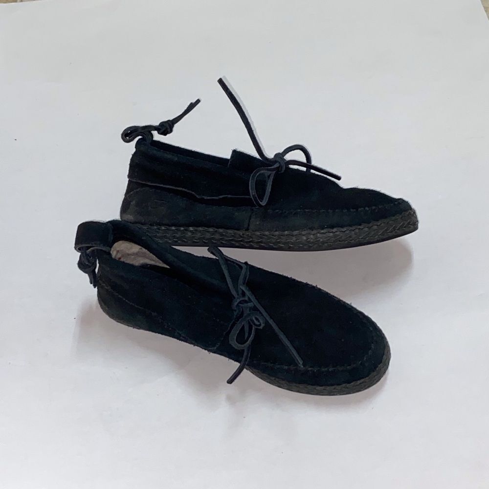 UGG S/N 1094814 Woodlyn Black Suede Loafers with Shearling Lining Size 7USA